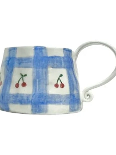 Кружка ручной работы «Вишенки», голубая, керамика, 450 мл