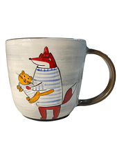 Кружка ручной работы Ким керамика с росписью Лис в свитере и тигрёнок, керамика, 450 мл