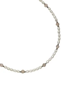 Чокер ручной работы из жемчужных бусин и розового кварца