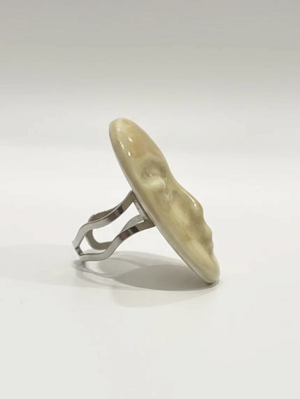 Кольцо ручной работы КерамЕлКа «Лицо овальное», бежевое, фарфор, фото 2.