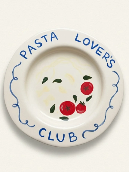 Тарелка ручной работы Йеллоускуп «Pasta lover's club», керамика, 23 см, фото 1.