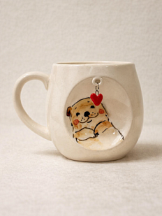 Кружка ручной работы НАДО ЖЕ с подвеской сердечком и росписью «Выдра», белая, керамика, 250 мл