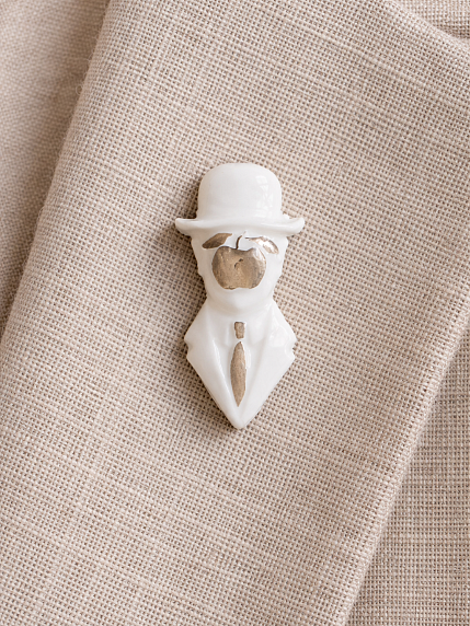 Брошь ручной работы Bulygin «Магритт», бело-серебристая, фарфор, фото 3.