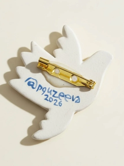 Брошь ручной работы Полина Гузеева «Птичка», красно-оранжевая, фарфор, фото 5.