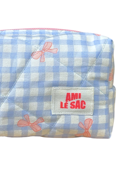 Косметичка ручной работы «Bebesss», голубая клетка с бантиками, фото 3.