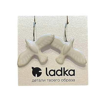 Серьги «Белые пташки», фаянсовая глина, фото 2.