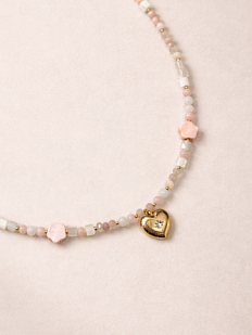 Чокер ручной работы Идеальное совпадение «Сердце», розовый, перламутр и стеклянный бисер