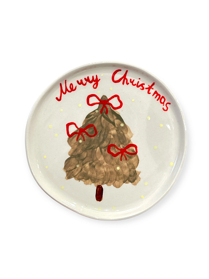 Тарелка ручной работы на Новый год с ёлкой «Merry Christmas», керамика, 23 см, фото 1.