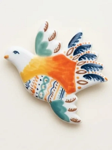 Брошь ручной работы Полина Гузеева «Птичка», красно-оранжевая, фарфор