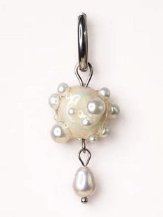 Моносерьга ручной работы Pet Polly Pocket «Пузыри с жемчужинкой», бежевая, полимерная глина