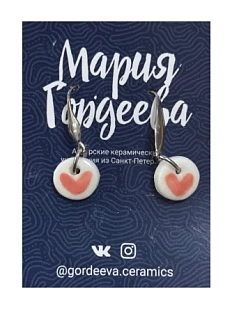 Серьги ручной работы Мария Гордеева Сердечки, круглые, розовые, керамика