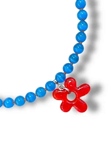 Чокер с подвеской Бур.Мур «Луговой красный цветочек», родированная латунь, гематит, стекло и кошачий глаз