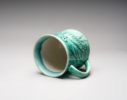 Кружка ручной работы «Журавли», зеленая, фарфор, 390 мл, фото 4.