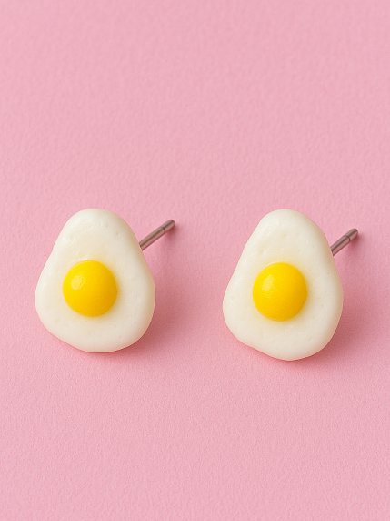 Серёжки-гвоздики «Яичница», полимерная глина, фото 2.