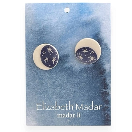 Серёжки-гвоздики Elizabeth Madar Месяц, керамика, синие, фото 1.