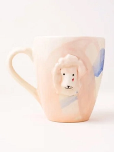 Кружка ручной работы Мария Гордеева с фигуркой «Лев», бело-розовая, полуфарфор, 350 мл