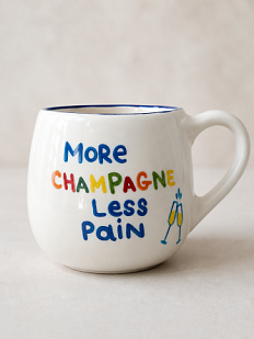Кружка ручной работы РУКИ В ГЛИНЕ «More champagne less pain», синяя, керамика, 400 мл, круглая
