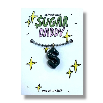 Подвеска Катя Гиена на цепочке ручной работы «Sugar Daddy», тёмно-серый, керамика, фото 1.