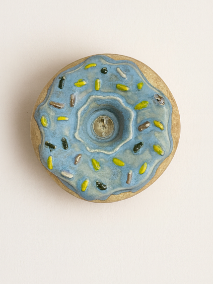 Подсвечник ручной работы «Пончик с голубой глазурью», керамика, фото 3.