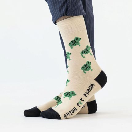 Носки «Лягушка инакомыслия», р-р 38-41, бежевые, фото 1.