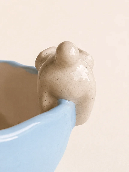 Глубокая тарелка ручной работы «Кролик», голубая, керамика, 15 см, фото 4.