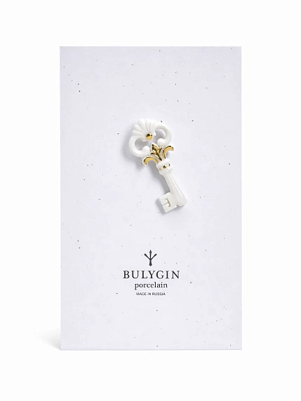 Брошь ручной работы Фарфор Булыгина «Ключик», бело-золотистая, фото 2.