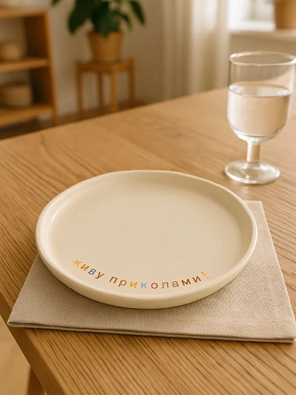 Тарелка ручной работы Йеллоускуп «Живу приколами», керамика, фото 2.