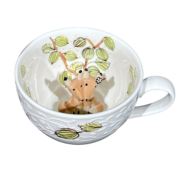 Чашка для чая ручной работы Мадам де Тюль с фигуркой внутри Лисички с крыжовником, фарфор, 250 мл, фото 1.