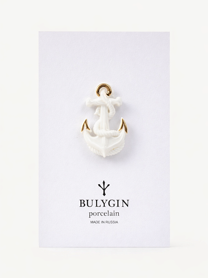 Брошь ручной работы Bulygin «Якорь», фарфор, бело-золотистая, фото 6.