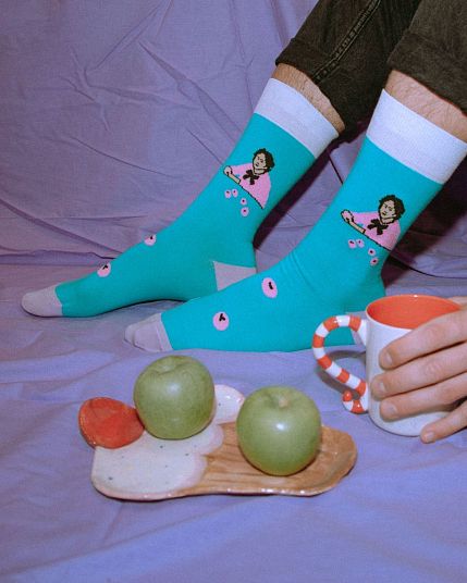 Носки «Девочка с персиками», р-р 38-41, бирюзовые, фото 5.