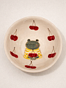 Тарелка глубокая ручной работы Ким керамика Лягушка с вишенками, белая, фарфор, 12 см, превью фото 1