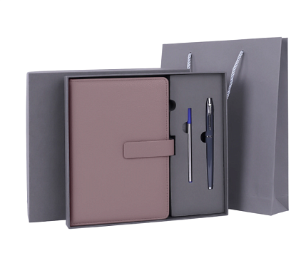 Подарочный набор с ежедневником «President» и ручкой, серый, фото 1.