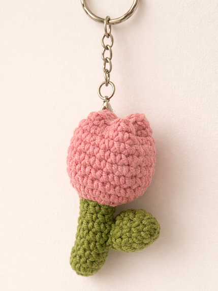 Вязаный брелок Цилинская «Тюльпан», розовый, 7 см, фото 2.