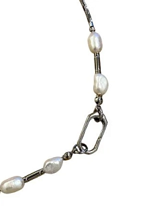 Чокер с бусинами «Карабин», белый, гематит, культивированный жемчуг