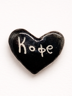 Брошь ручной работы сердечко «Кофе», чёрная, керамика