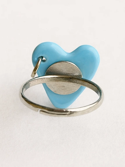Кольцо ручной работы Радость Рядом Сердечко с кольцом, голубое, полимерная глина, незамкнутое, фото 2.