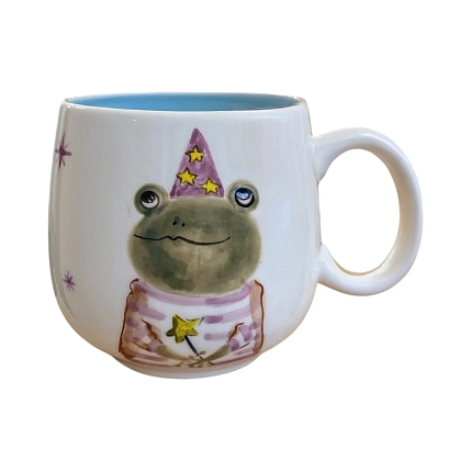 Кружка ручной работы Ким керамика с росписью Лягушка в колпаке, фарфор, 250 мл, фото 1.