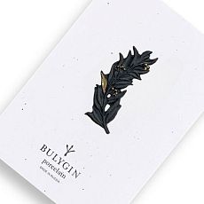 Брошь ручной работы Bulygin «Веточка оливы», фарфор, чёрно-золотистая
