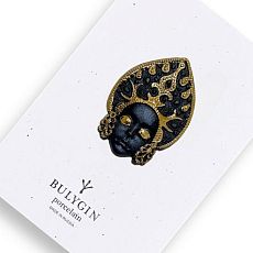 Брошь ручной работы Bulygin «Кокошник», фарфор, чёрно-золотистая