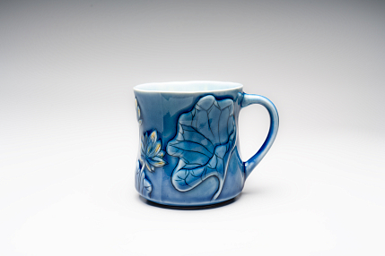 Кружка ручной работы «Лотосы», синяя, фарфор, 350 мл, фото 1.