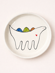 Тарелка ручной работы Мария Гордеева Динозаврик, белая, полуфарфор, 14 см