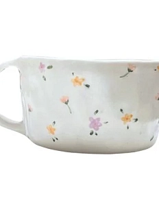 Кружка ручной работы «Сиреневые, розовые и желтые цветочки», белая, керамика, 450 мл