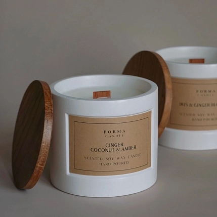 Свеча цилиндр с деревянной крышкой «Зеленый лист инжира и гальбанум», фото 5.