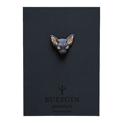 Брошь ручной работы Bulygin «Кошка», фарфор, чёрно-серебристая, фото 2.