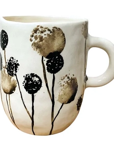 Кружка ручной работы Катя Вебер «Одуванчики», белая, полуфарфор, 300 мл, высокая
