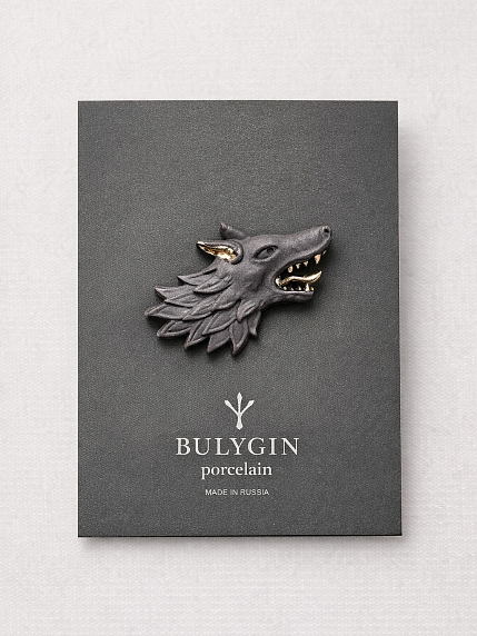 Брошь ручной работы Bulygin «Волк», фарфор, чёрно-серебристая, фото 4.