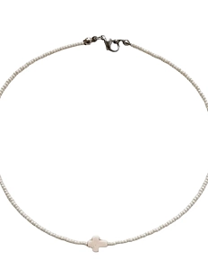 Чокер ручной работы с крестиком, бисер, кремовый