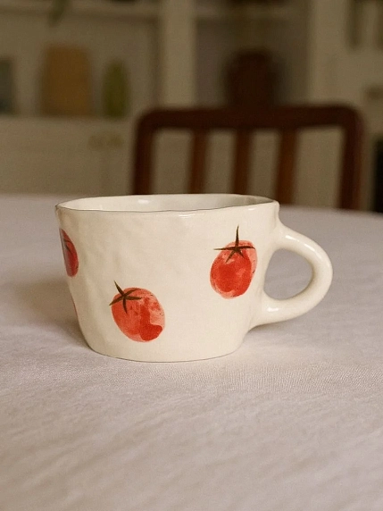 Чашка для чая ручной работы Помидоры красная, керамика, 250 мл, фото 4.