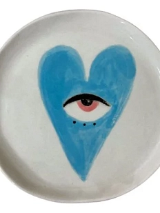 Тарелка ручной работы «Голубое сердечко с глазом», белая, 16 см
