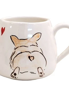 Кружка ручной работы Попка корги, керамика, 300 мл